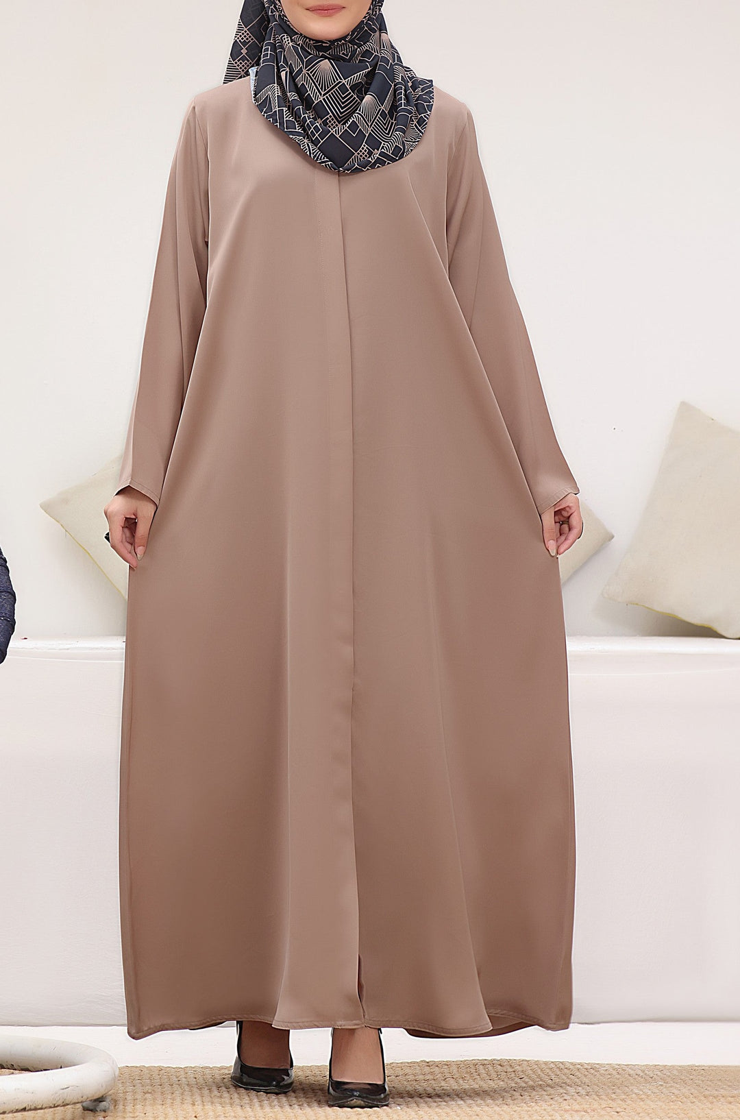 Beige Front Open Abaya