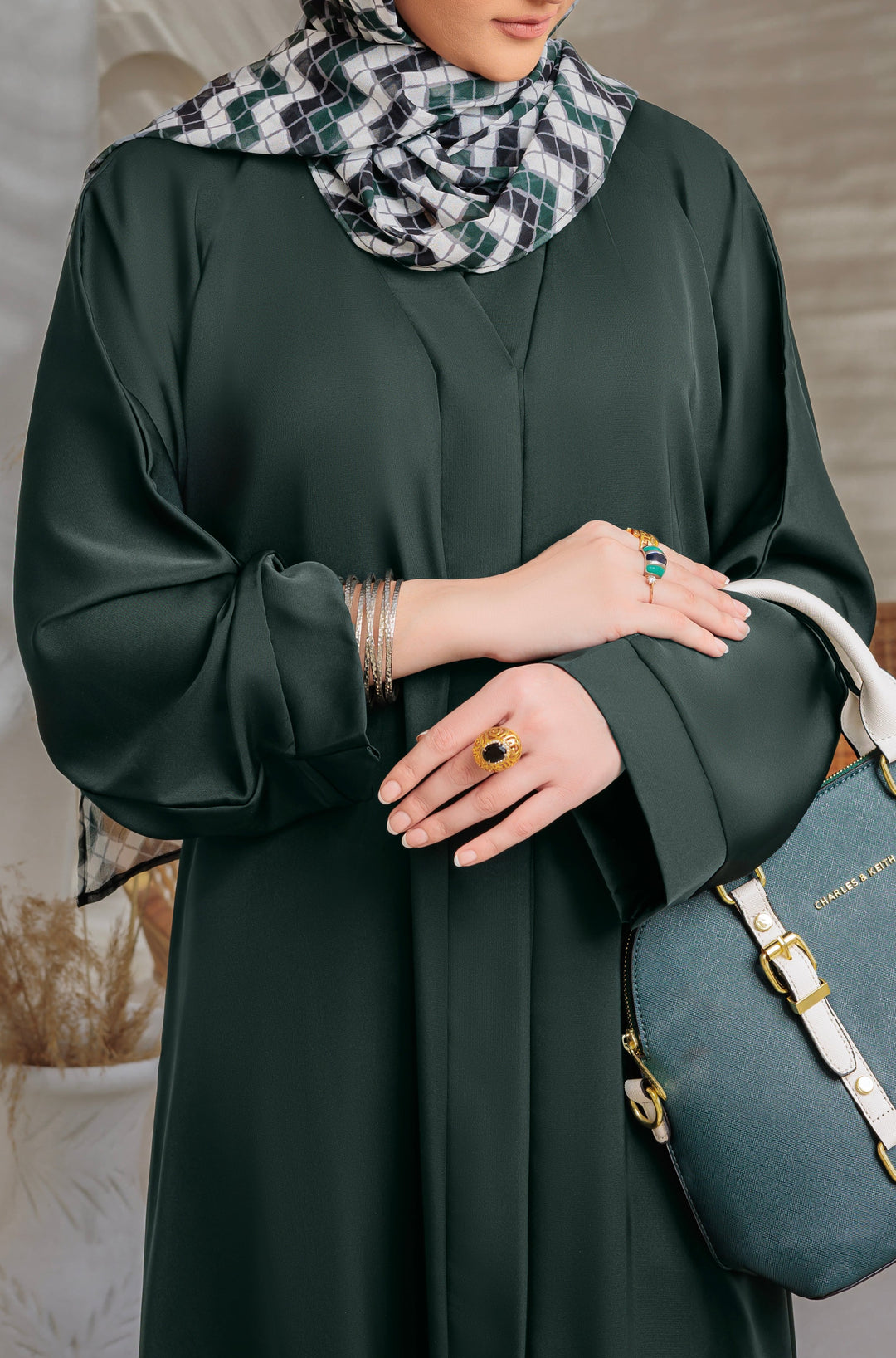 Green Front Open Abaya