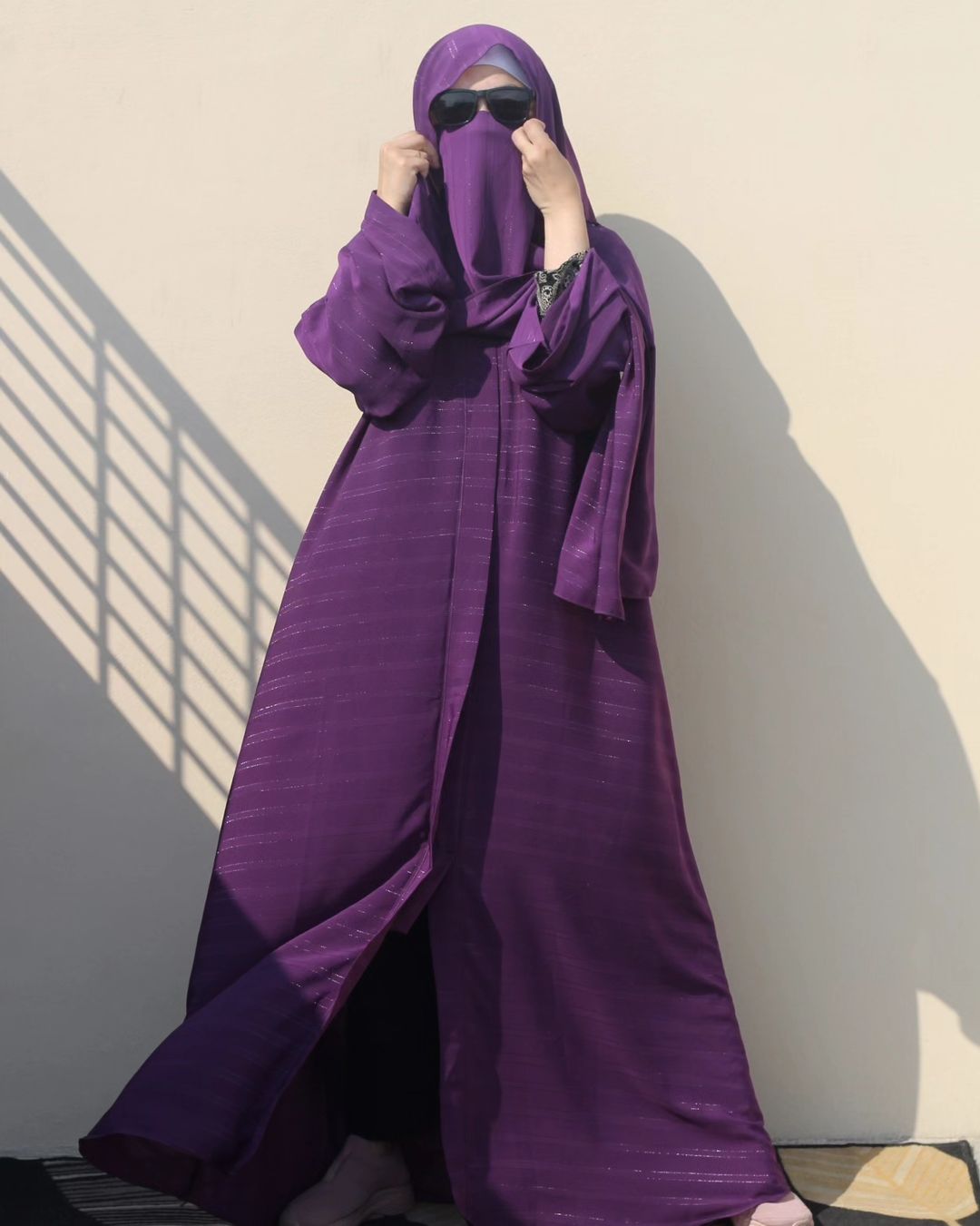 Zari Purple Front Open Abaya