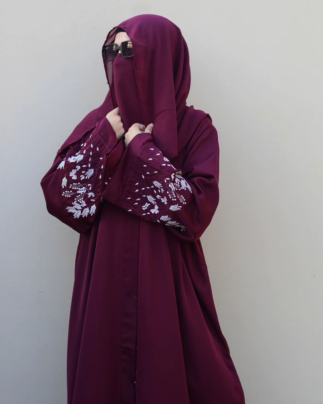 Maroon Embroidered Abaya