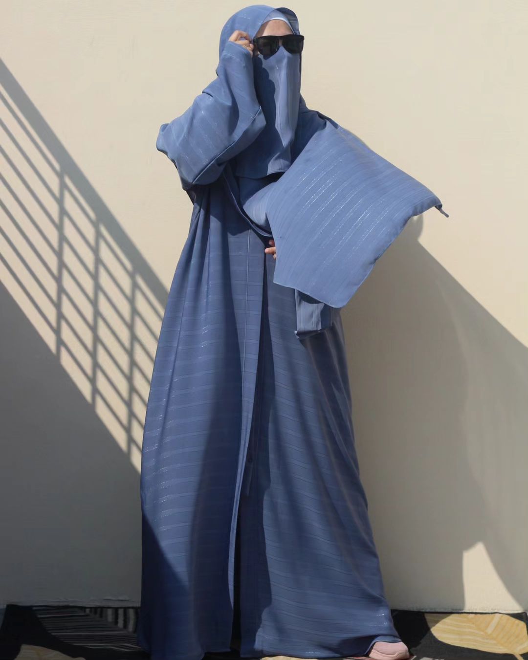 Zari Grey Front Open Abaya