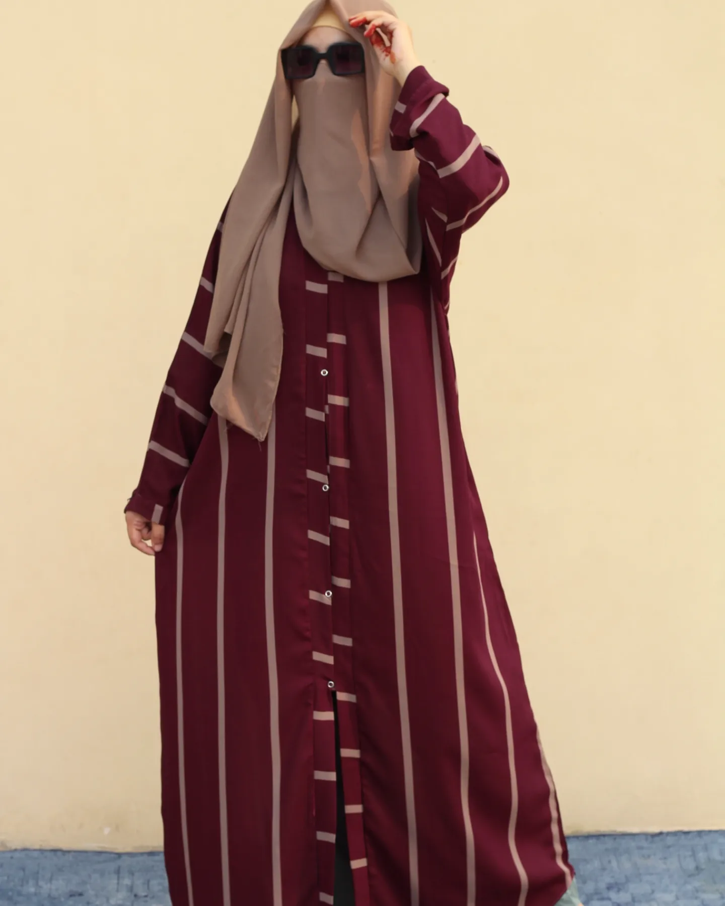 Maroon Stripes Abaya