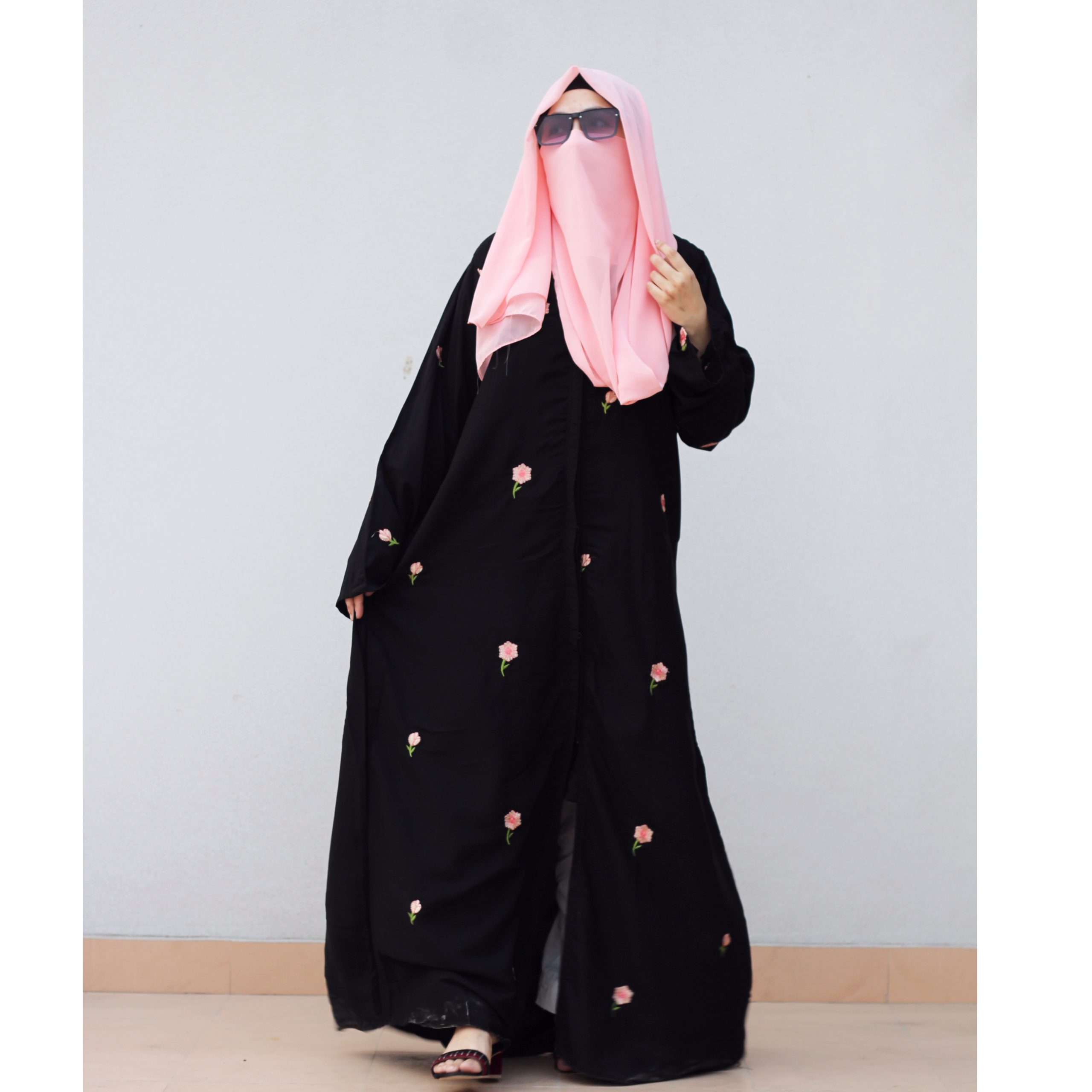 Pink Rose Embroidered Abaya